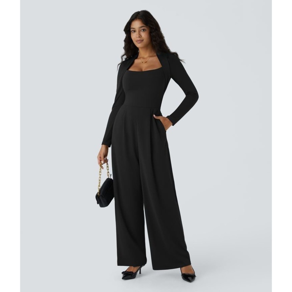 Halara Easy Peezy Long Sleeve Wide Leg Jumpsuit Small Regular Black
